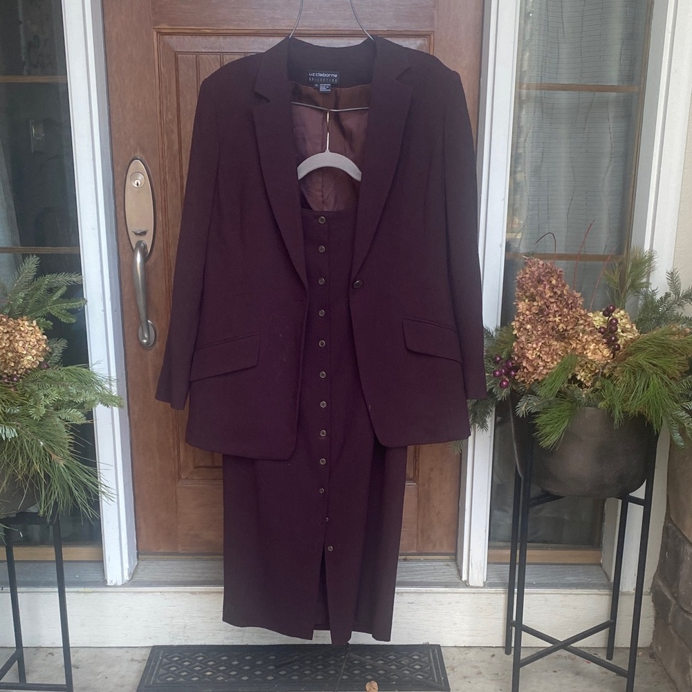 Liz Claiborne Maroon Blazer and Skirt Ensemble